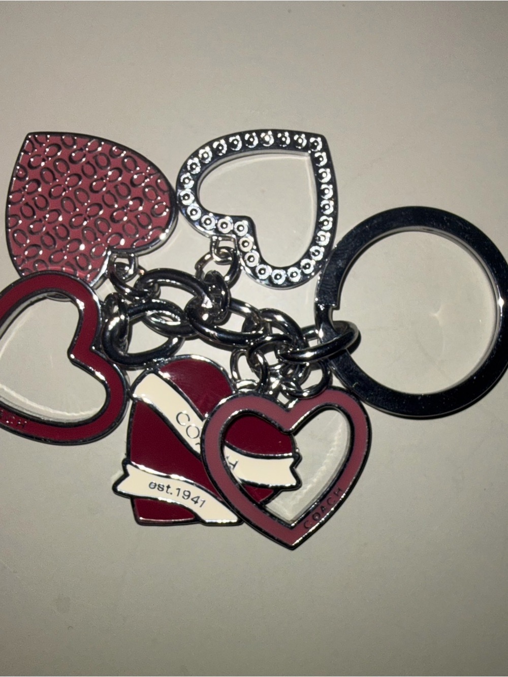 Coach Red & Pink Heart Charm Key Holder